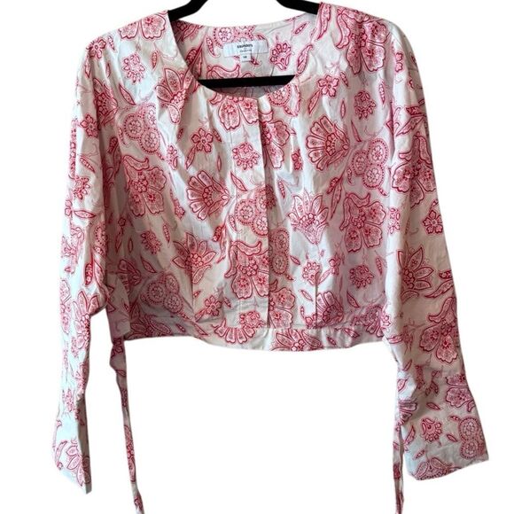 Saunders Collective- Red & White Frederique Crop Top Dolman Long Sleeve, Size 14 - Picture 2 of 15